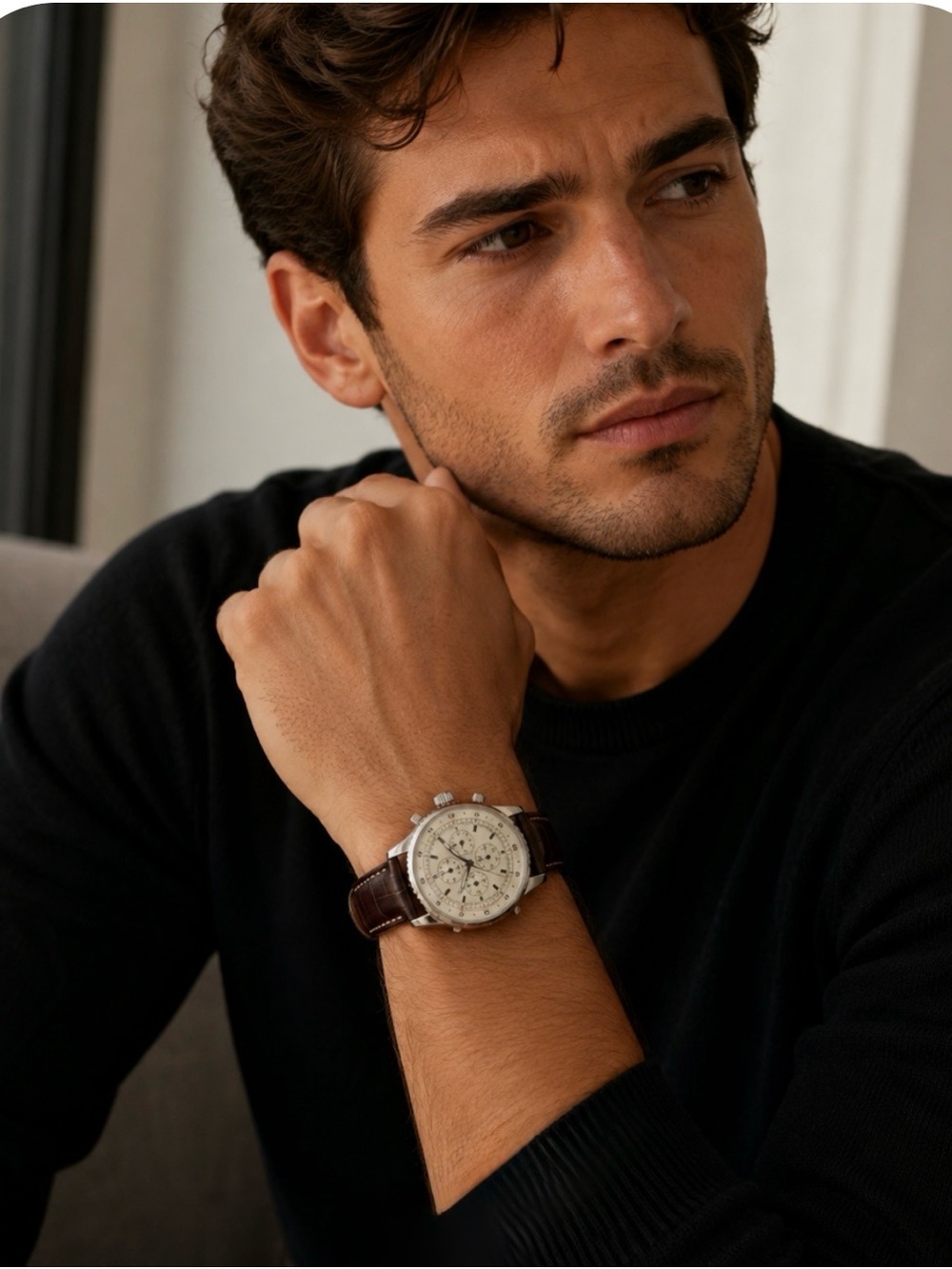 GUESS White Dial Chronograph Watch with Brown Leather Strap